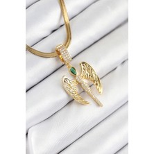 316L Çelik Zirkon Taşlı Melek Model Gold Renk Kadın Kolye