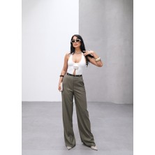 Poly Viscose Yüksek Bel Kemerli̇ ve Dökümlü Palazzo Pantolon (Kemer Dahi̇l)