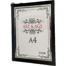 Art&ags A4 22 mm Ahşap Görünümlü Çerçeve Gümüş Paspartulu Siyah