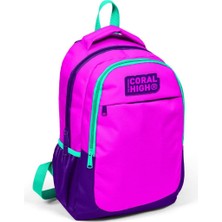 High Üç Bölmeli Kız Çocuk Ilkokul ve Ortaokul Okul Sırt Çantası - Mor Pembe