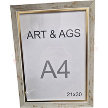 Art&ags A4 22 mm Ahşap Görünümlü Çerçeve Altın Paspartulu Altın Eskitmeli Gri