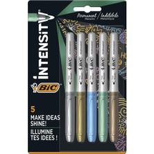 Intensity Permanent Marker Metalik Kalıcı Işaretleyiciler - 5'li Paket - Çeşitli Metalik Renkler - Koyu ve Açık Yüzeyler Için - Düşük Koku