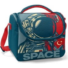High Yeşil Astronot Baskılı Erkek Çocuk Okul Beslenme ve Piknik Çantası