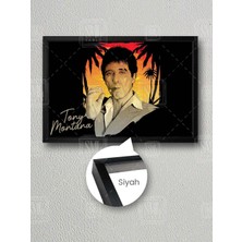 Scarface Al Pacino Tony Montana ve Yaralı Yüz Mafya Para Babası Çerçeveli Yatay Kanvas Tablo