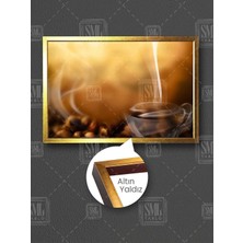 Sıcak Kahve Dumanından Kahve Bardağı Coffee Restaurant Mutfak Dekor Çerçeveli Yatay Kanvas Tablo