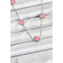Mç Plus Erb 316L Çelik Zincir Gümüş Renk Pembe Baby Boy Yonca Kadın Kolye
