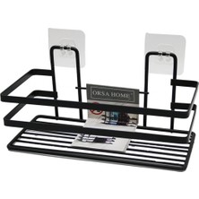 Yapışkanlı Askılı Çok Amaçlı Siyah Kare Banyo Raf (4887)