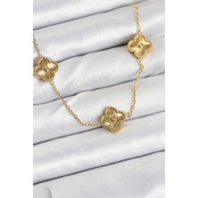 Mç Plus Erb 316L Çelik Zincir Gold Renk Yonca Kadın Kolye