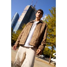 DeFacto Regular Fit Gömlek Yaka Fermuarlı İç Cepli Süet Mont E8900AX25AU
