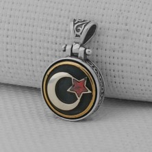 Tutaste Jewellery Ay Yıldız Ortası Dönen   925 Ayar Gümüş Erkek Kolye Ucu