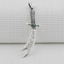 Tutaste Jewellery Yeşil Taşlı Zulfikar 925 Ayar Gümüş Erkek Kolye