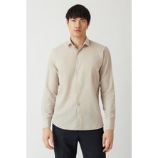 Bisse Regular Fit Bej Pamuk Keten Spor Erkek Gömlek GM22Y221044_D07