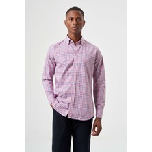 Bisse Regular Fit Kırmızı Ekoseli Paşa Yaka Spor Erkek Gömlek GM23Y231031_D24