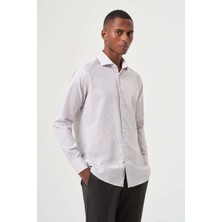 Bisse Regular Fit Bej Çizgili İtalyan Yaka Klasik Erkek Gömlek GM23Y231037_D07