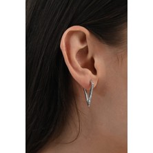 Gümüş Rodyumlu Zirkon Taşlı Modern Tasarımlı Prizma (Üçgen) Küpe SGTL13028RODAJ