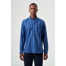 Bisse Mavi Regular Fit %100 Pamuk Paşa Yaka Basic Gömlek GM23K232022_D35