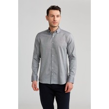 Bisse Regular Fit Paşa Yaka Düğmeli Gri Pamuk Erkek Gömlek GMOK3PS22400001_D55