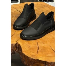 1067 Streçli Siyah Mat Hakiki Deri Erkek Sneakers