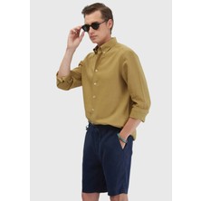 Yağ Yeşili Düz Casual Fit Dokuma Casual Pamuk Karışımlı Gömlek