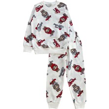 Erkek Çocuk Pamuklu Beyaz Renk Labubudesenli Mevsimlik Pijama Takımı
