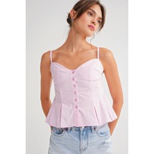 4737 Kadın Düğmeli Kuplu Pileli Bluz Pembe