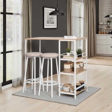 Adore Mobilya Step-Up 2 Tabureli Yüksek Ayaklı Raflı Mutfak Masa Takımı - Beyaz 100X50X100
