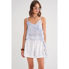 4736 Kadın Fırfırlı Askılı Bluz Bebe Mavi