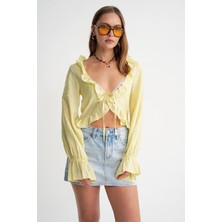 4712 Kadın Volanlı Modal Bolero Bluz Sarı