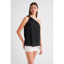 4665 Kadın Tek Omuz Askılı Bluz Siyah