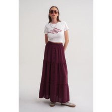 4662 Kadın Düğme Detaylı Büzgülü Modal Etek Bordo