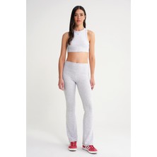 2016 Kadın Yüksek Bel Ispanyol Paça Örme Tayt Gri