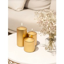 3'lü Mum Seti- Metalik Gold-Blok Mum-Metalik Silindir Mum-Baton Mum