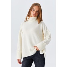 6828 Kadın Double Kol Balıkçı Triko Kazak Naturel