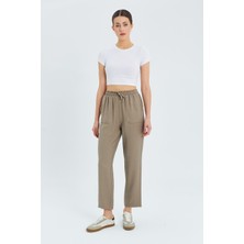 4617 Kadın Çift Cepli Dökümlü Pantolon Vizon