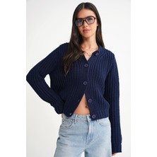 6936 Kadın Selanik Düğmeli Regular Fit Triko Hırka Lacivert