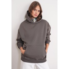 2022 Unisex 3iplik Basic Polarlı Kapüşonlu Sweatshirt Hoodie Antrasit