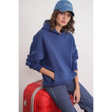2022 Unisex 3iplik Basic Polarlı Kapüşonlu Sweatshirt Hoodie Lacivert