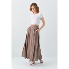 4631 Kadın Parçalı Kloş Etek Toprak