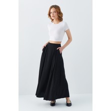 4631 Kadın Parçalı Kloş Etek Siyah