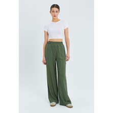 4315 Kadın Beli Lastikli Palazzo Pantolon Haki