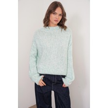 6700 Kadın Dik Yaka Balon Triko Kazak Mint