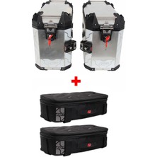 Gp Kompozit Universal 40 Lt x 2 Alüminyum ve Kumaş Motosiklet Yan Çanta Seti Gri