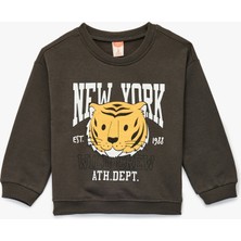 Şardonlu Uzun Kollu Bisiklet Yaka Kaplan Baskılı Sweatshirt