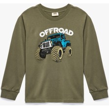 Pamuklu Uzun Kollu Bisiklet Yaka Baskılı Tişört