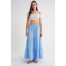 4567 Kadın Fırfırlı Uzun Müslin Etek Bebe Mavi