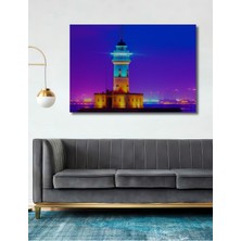 Istanbul Kız Kulesi Neon Işıkları Yağlı Boya Görünümlü Dekoratif Ahşap Ev/işyeri/ofis Kare Tablo