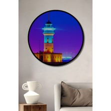 Çerçeve Görünümlü Istanbul Kız Kulesi Neon Işıkları Yağlı Boya Görünümlü Dekoratif Ahşap Ofis Tablo