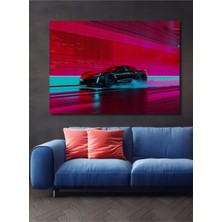 Neon Hızlı Araba Yağlı Boya Görünümlü Dekoratif Ahşap Ev/işyeri/ofis Kare Tablo