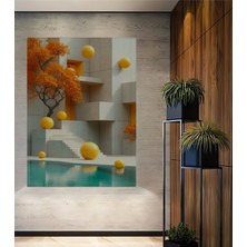 Sarı Küreler ve Sonbahar Ağacı Modern Sanat Dekoratif Ahşap Ev/işyeri/ofis Kare Tablo