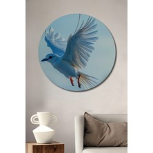 Uçan Beyaz Güvercin Yağlı Boya Görünümlü Dekoratif Ahşap Ev/işyeri/ofis Yuvarlak Tablo